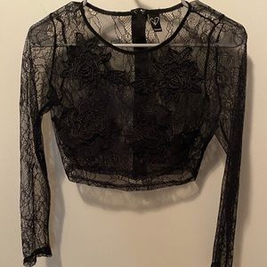 Black floral see through top
